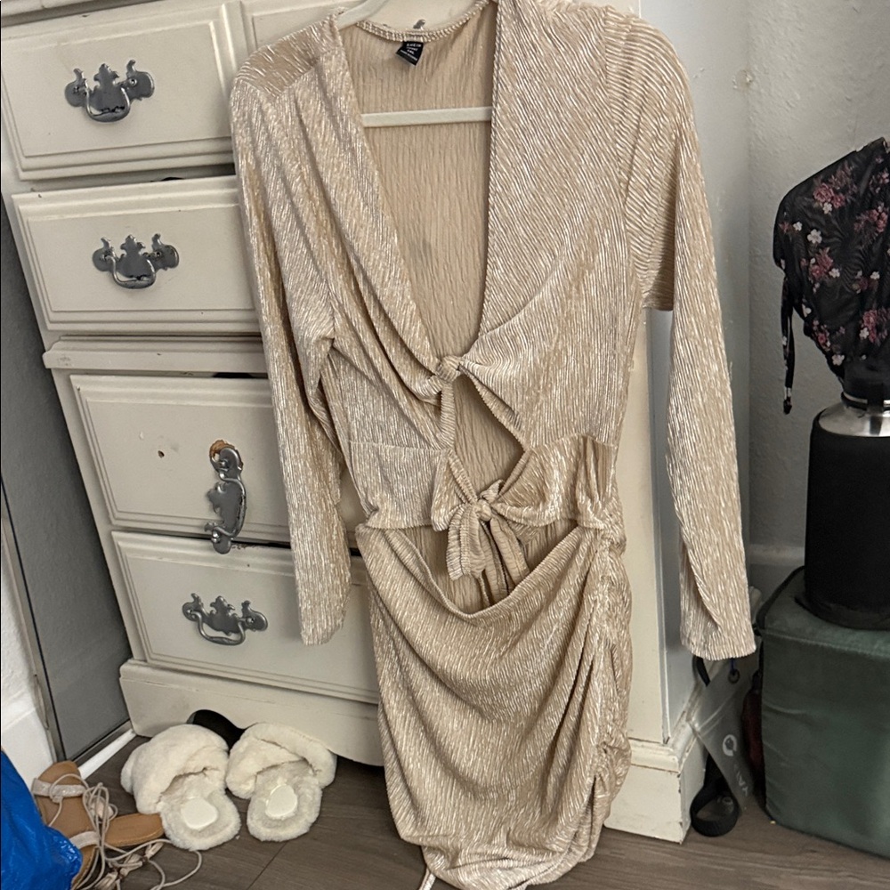 SHEIN Shimmering Gold Long Sleeve Dress